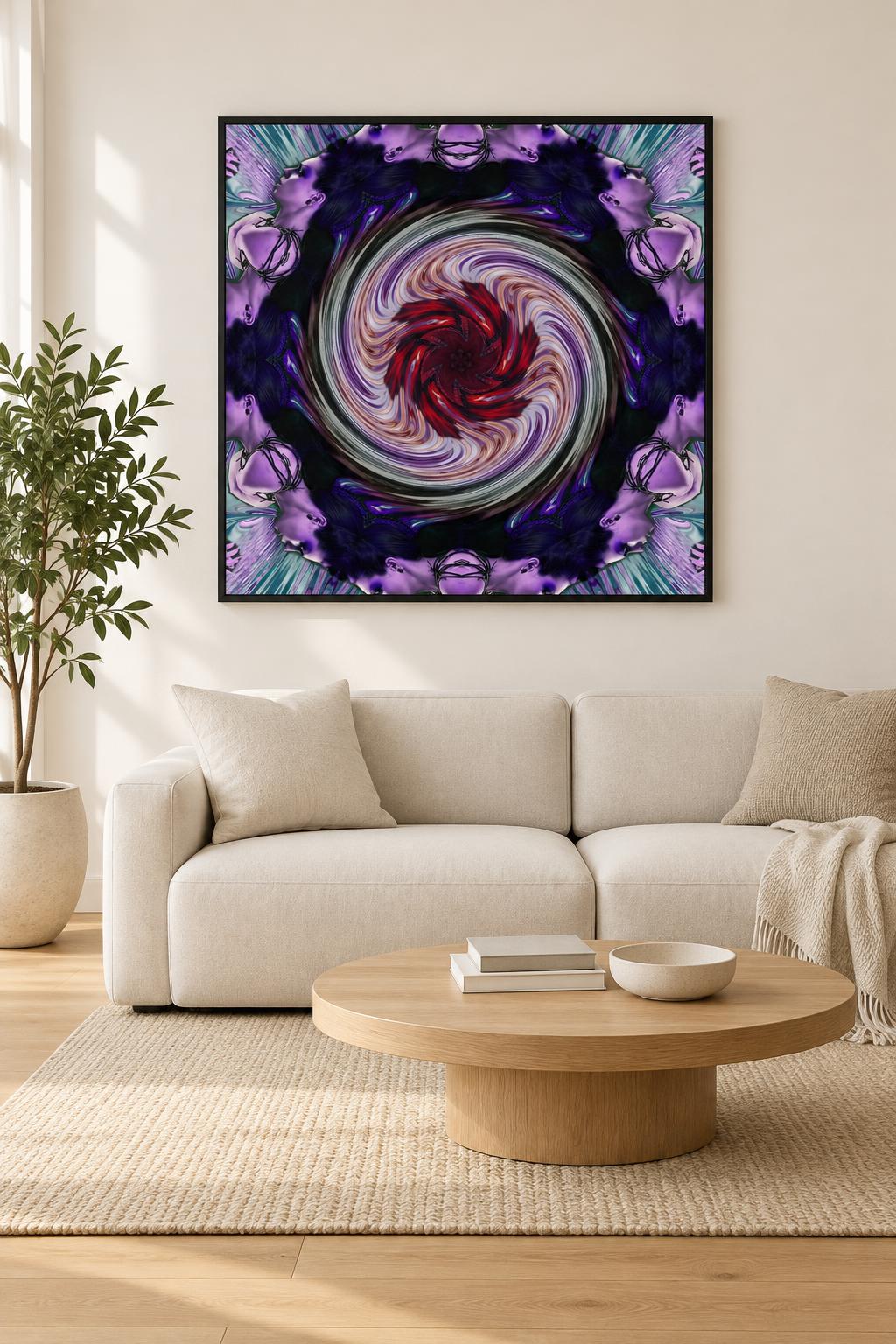 Kunstwerk van Lucas in een rustige woonkamer