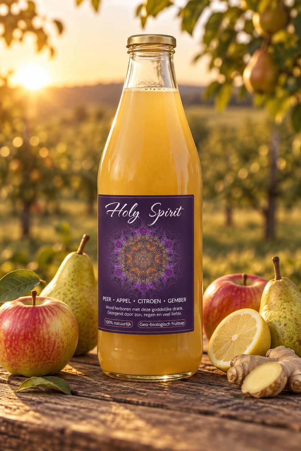Fles Holy Spirit fruitsap in de boomgaard